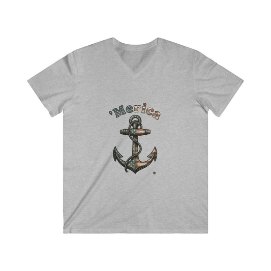 'Merica Anchor Flag V-Neck Tee — Vintage Patriotic Unisex Shirt