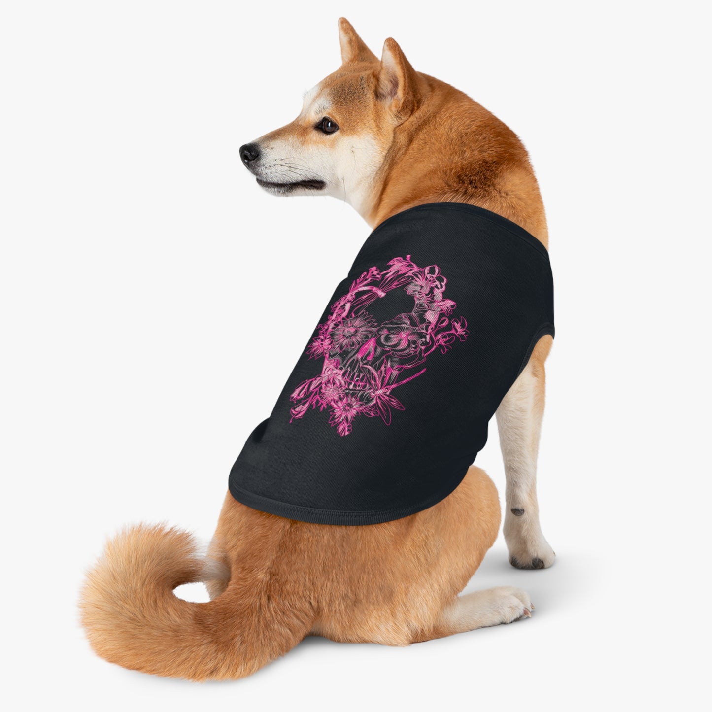 Floral Skull and Dragonfly Tattoo Art (Pink) - Black Pet Tank Top – White Pet Tank Top