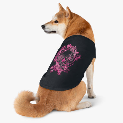Floral Skull and Dragonfly Tattoo Art (Pink) - Black Pet Tank Top – White Pet Tank Top