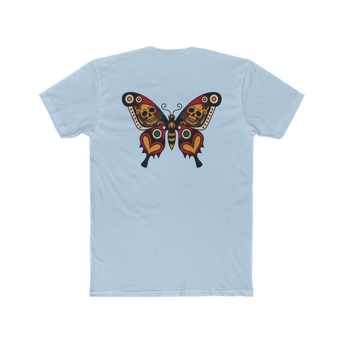 Butterfly Skulled Wings - Crew Tee — Red Yellow & Green Graphic 'Quiet Promise' Cotton Tee