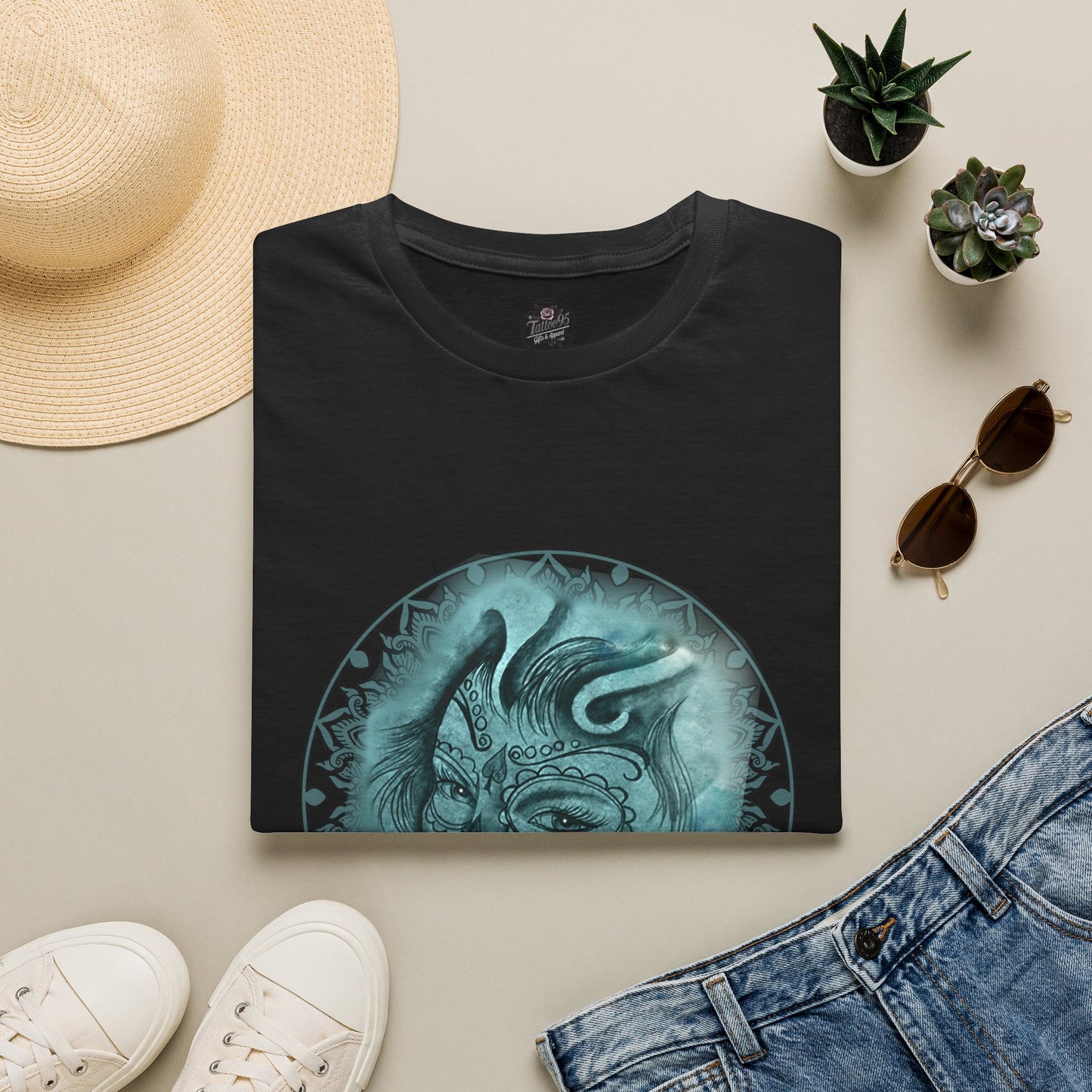 Beautiful Face Tattoo Art - Gildan Black T-Shirt — Artistic Portrait Graphic Tee