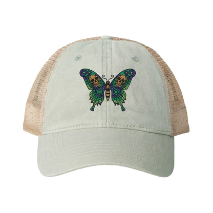 Butterfly Skulled Wings - Hat — Blue Graphic 'Quiet Promise' Women's Washed Mesh-Back Cap