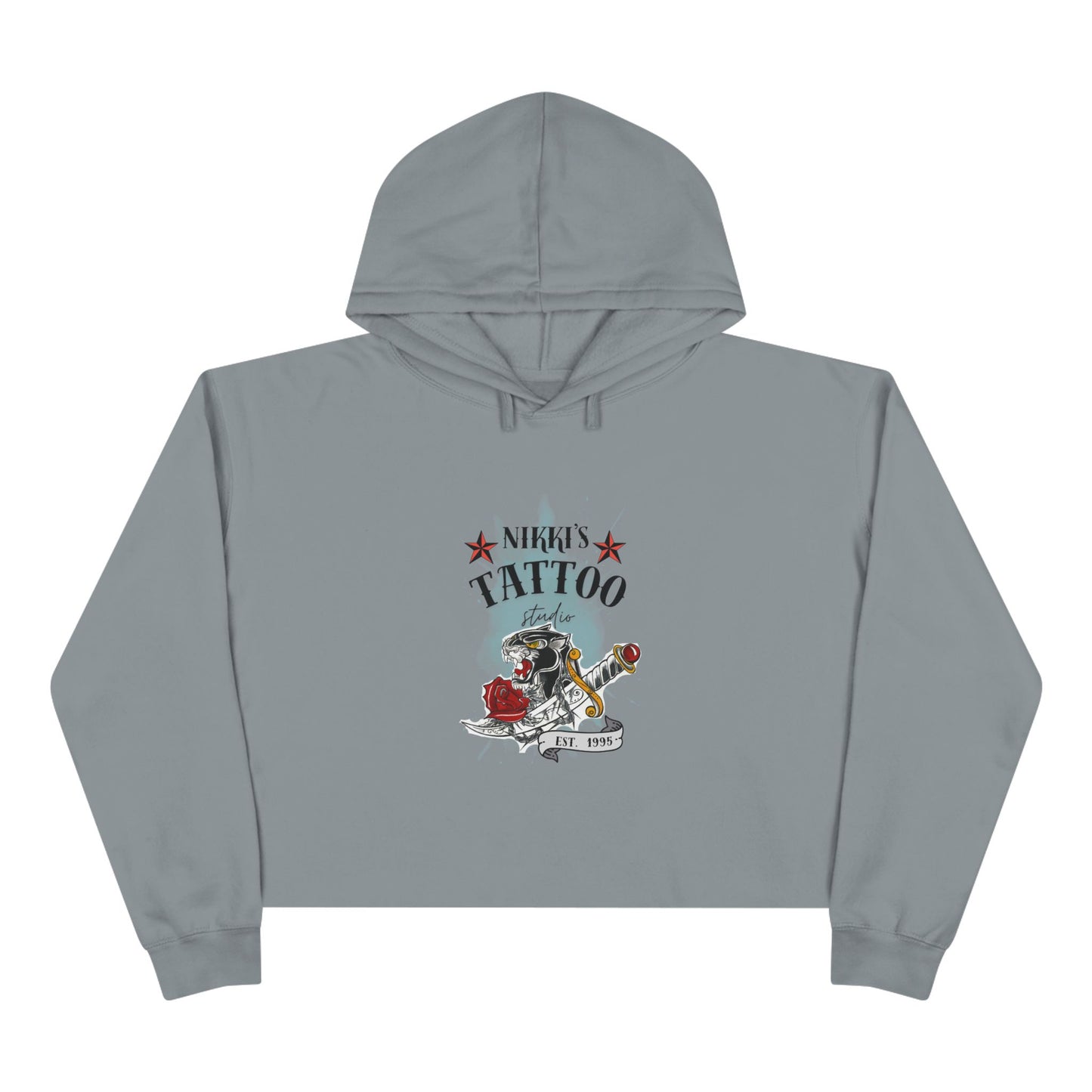 Nikki's Tattoo Studio Collection - Panther Dagger Rose - Crop Hoodie Sweatshirt