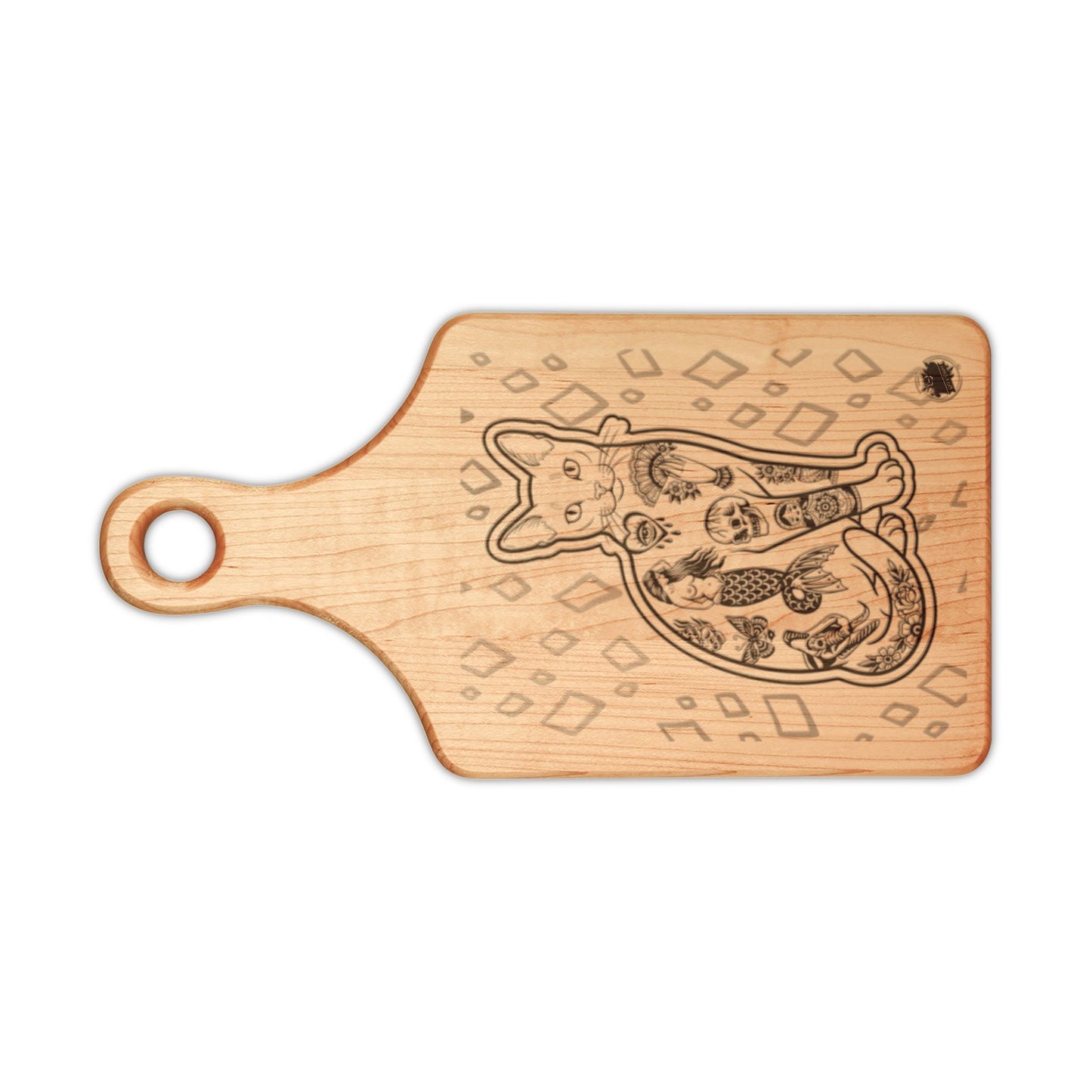 Tattooed Cat Original Tattoo Artwork - Engraved Cutting Board — Decorative Serving & Chopping Board