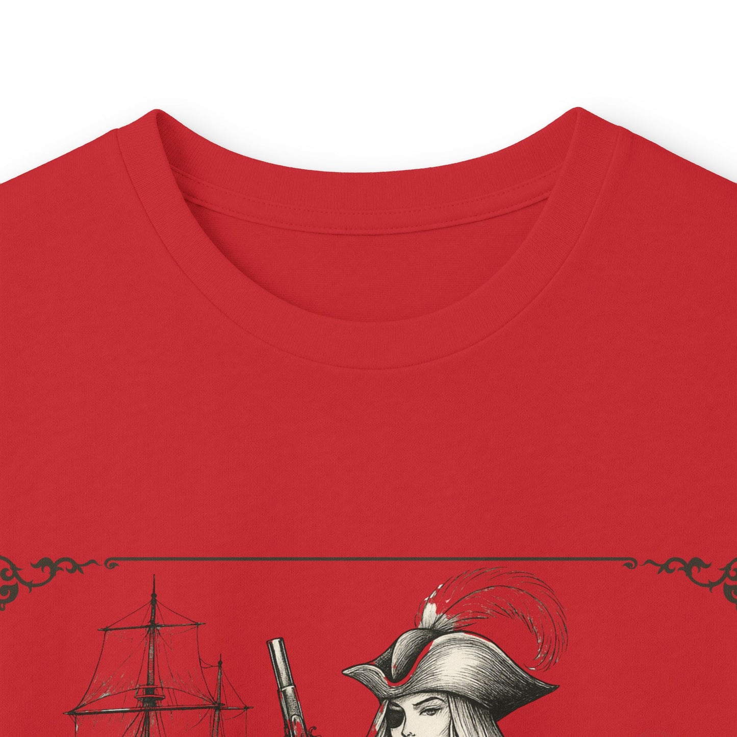 Live Free, Sail Wild Pirate Lady with Back Quote "I’m the Storm You Saw Coming" - Gildan Adult Long Sleeve Ultra Cotton T-Shirt