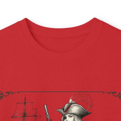 Live Free, Sail Wild Pirate Lady with Back Quote "I’m the Storm You Saw Coming" - Gildan Adult Long Sleeve Ultra Cotton T-Shirt