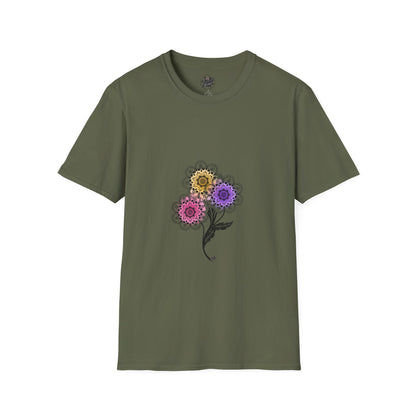 Skull Flower Mandala Trio - Green T-Shirt — Sugar Skull Back Medallion