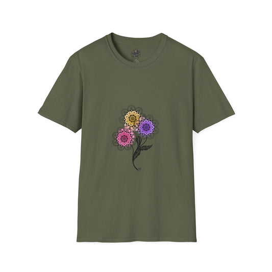 Skull Flower Mandala Trio - Green T-Shirt — Sugar Skull Back Medallion