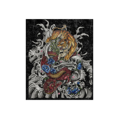 Tiger, Dragon & Skulls - Crushed Velvet Blanket