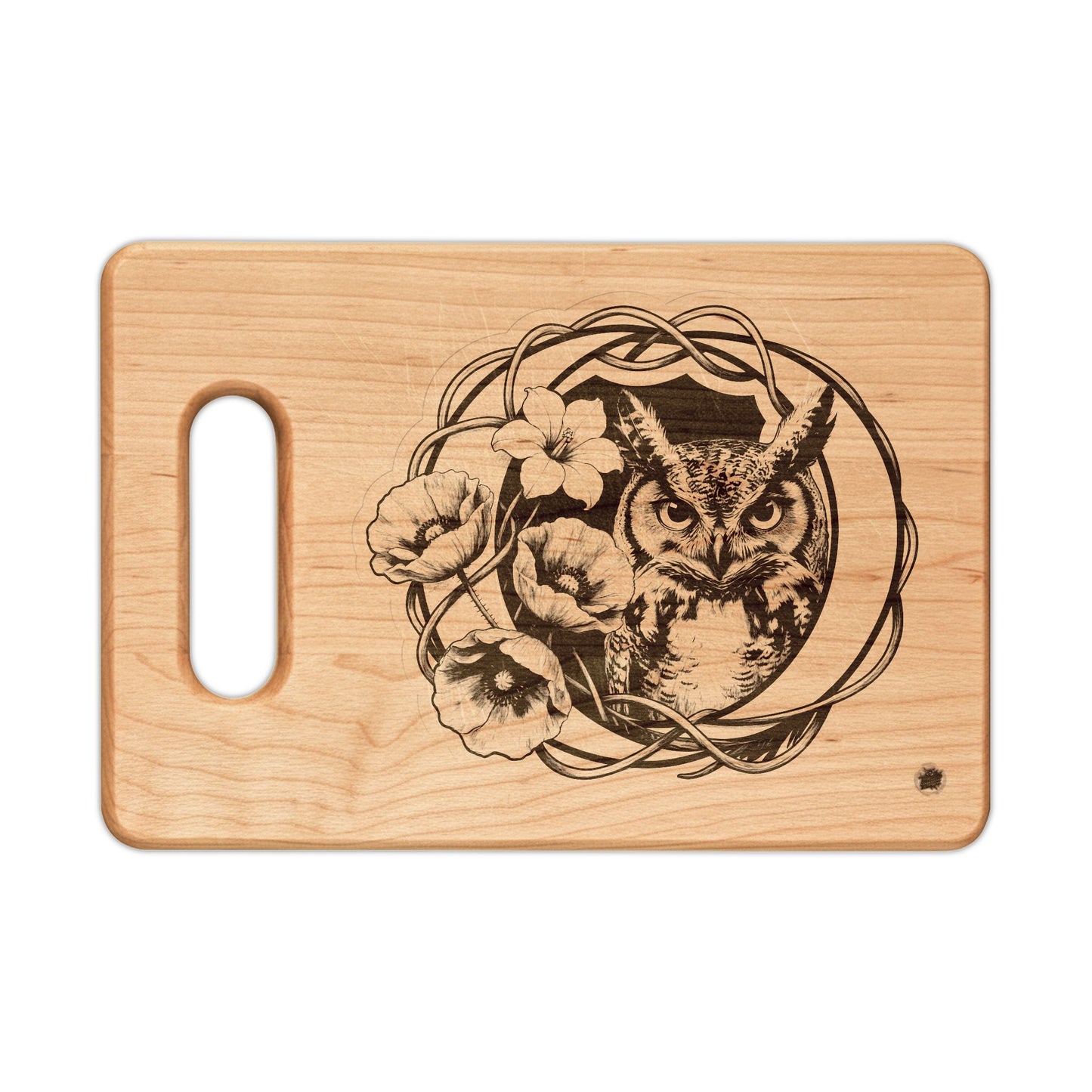 Owl & Floral Moon Wooden Cutting Board Engraved — Decorative Serving & Chopping Board