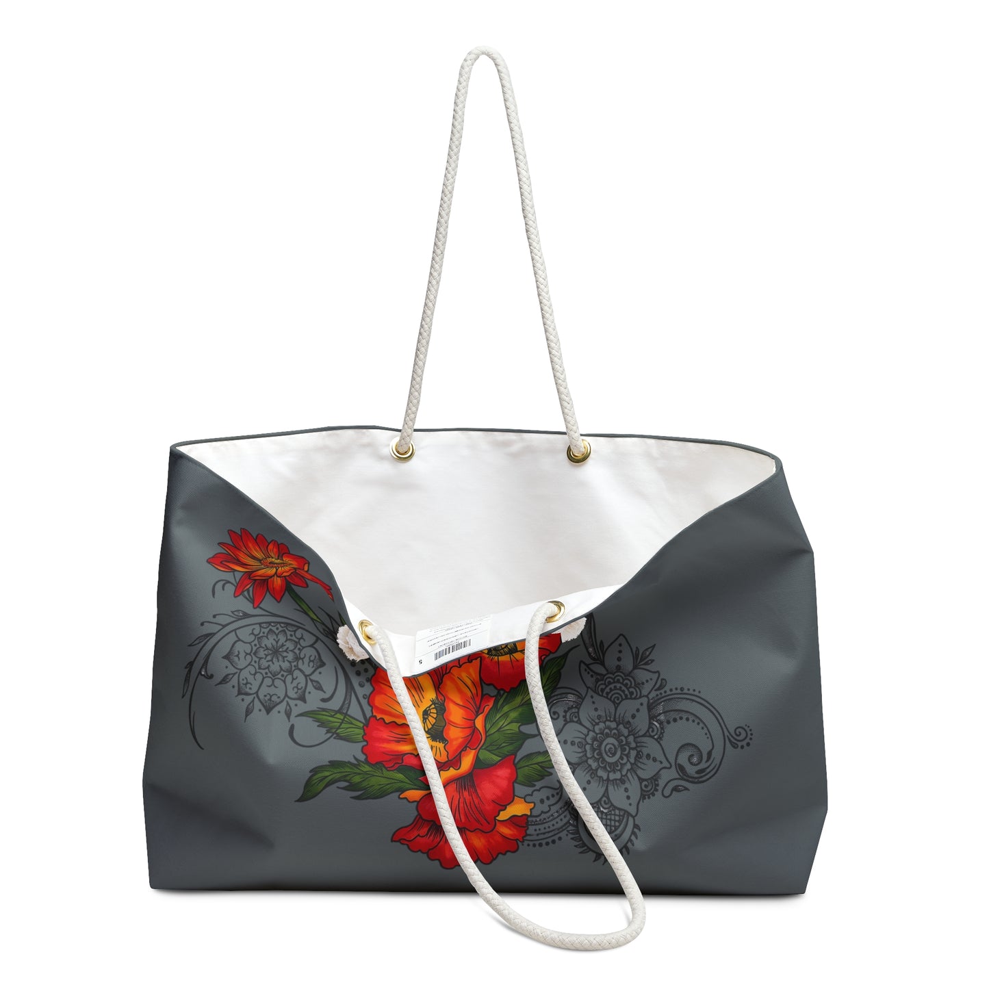 Floral Red Poppy Weekender Bag — Overnight Tote & Beach Bag