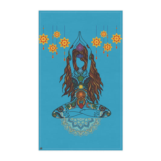 Yoga Goddess Meditation Lotus Mandala - Tea Towel — Sky Blue Poppy Floral Kitchen Towel