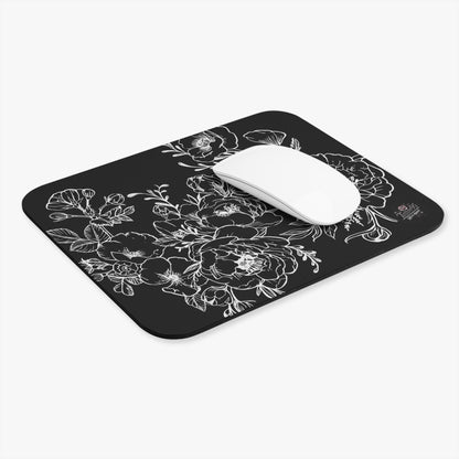 Peonies Tattoo Artwork - Rectangle Mouse Pad — Elegant White & Black Desk Mat