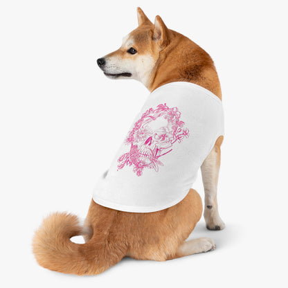 Floral Skull and Dragonfly Tattoo Art (Pink) - Black Pet Tank Top – White Pet Tank Top