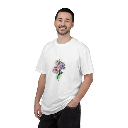 Skull Flower Mandela Trio - Unisex T-Shirt — Hand-Drawn Flower Bouquet & Sugar Skull Back Print