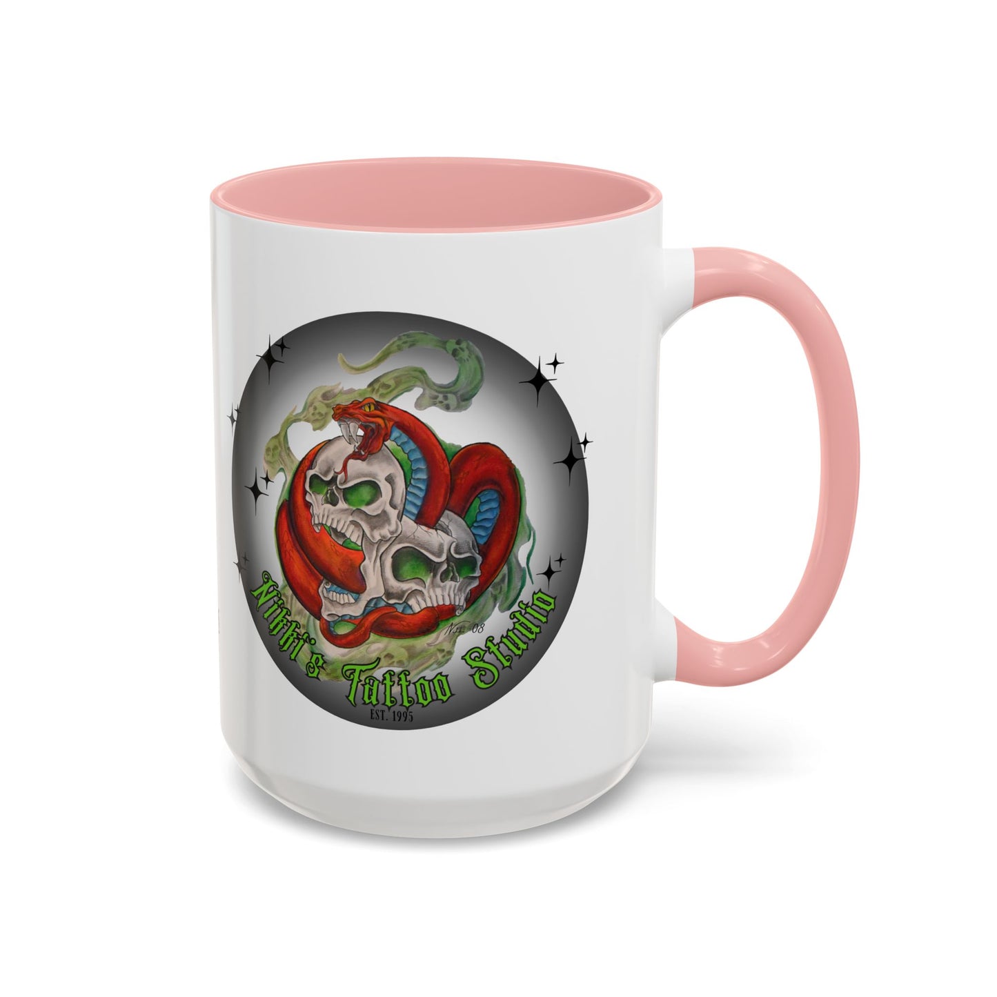 Nikki's Tattoo Studio Collection - Skull and Red Snake Logo, Coffee Mug