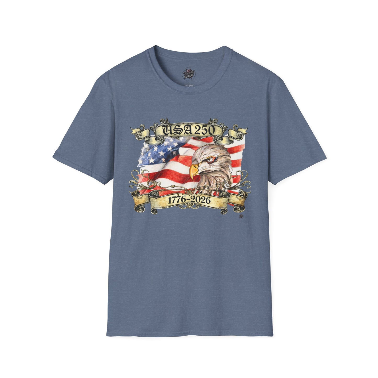 Eagle Tattoo T-Shirt with Flag & Lady Liberty – Happy 250th Birthday USA