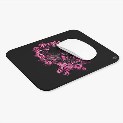 Floral Skull and Dragonfly Tattoo Art (Pink) - Mouse Pad — Elegant Purple & Black Desk Mat