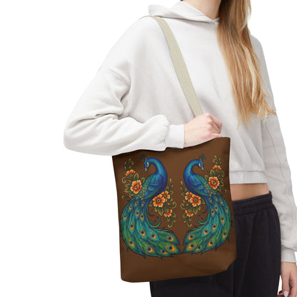 Floral Peacock - Tote Bag — Boho Vintage Brown All-Over Print