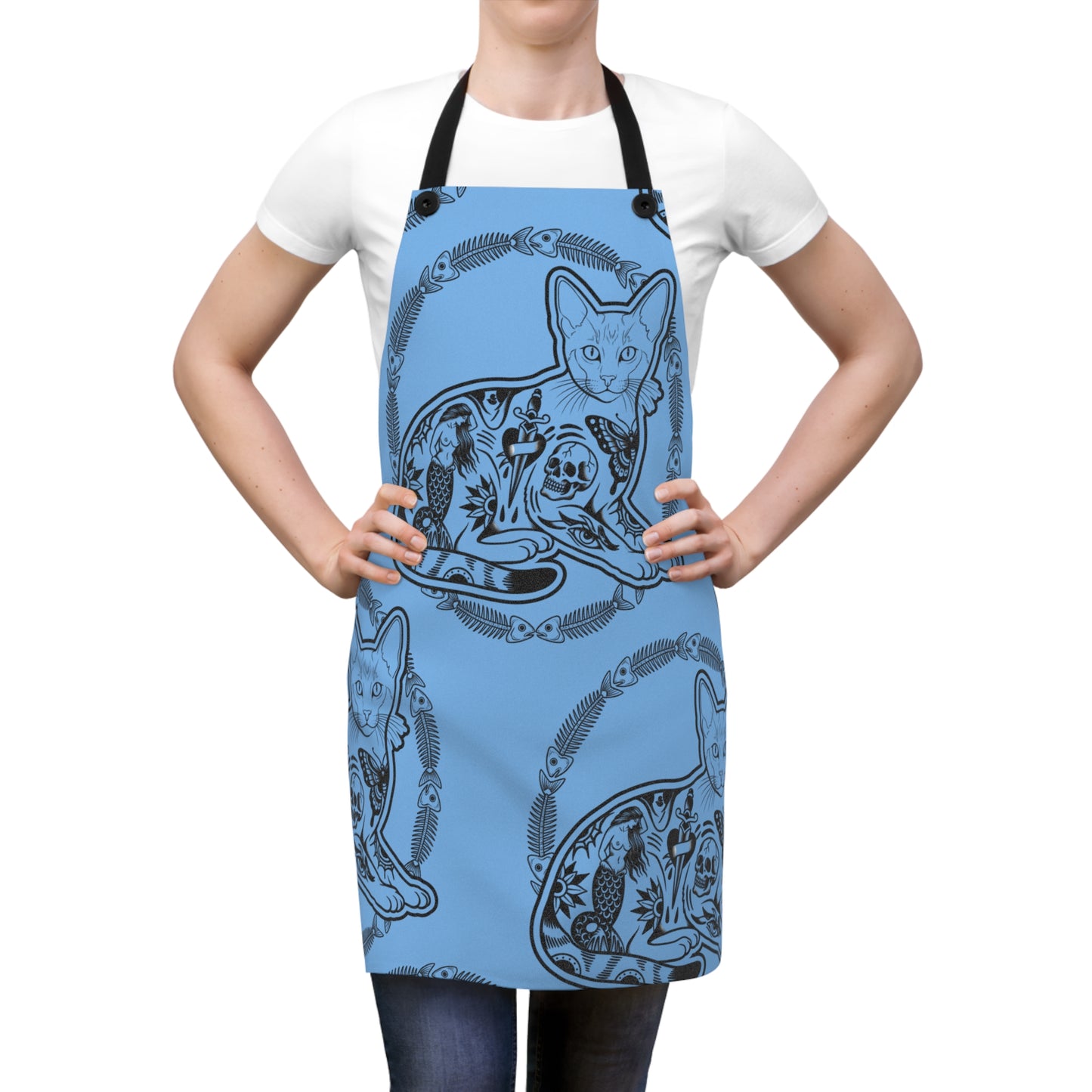 Tattooed Cat Fish Bones Circle Original Tattoo Artwork - Blue Apron