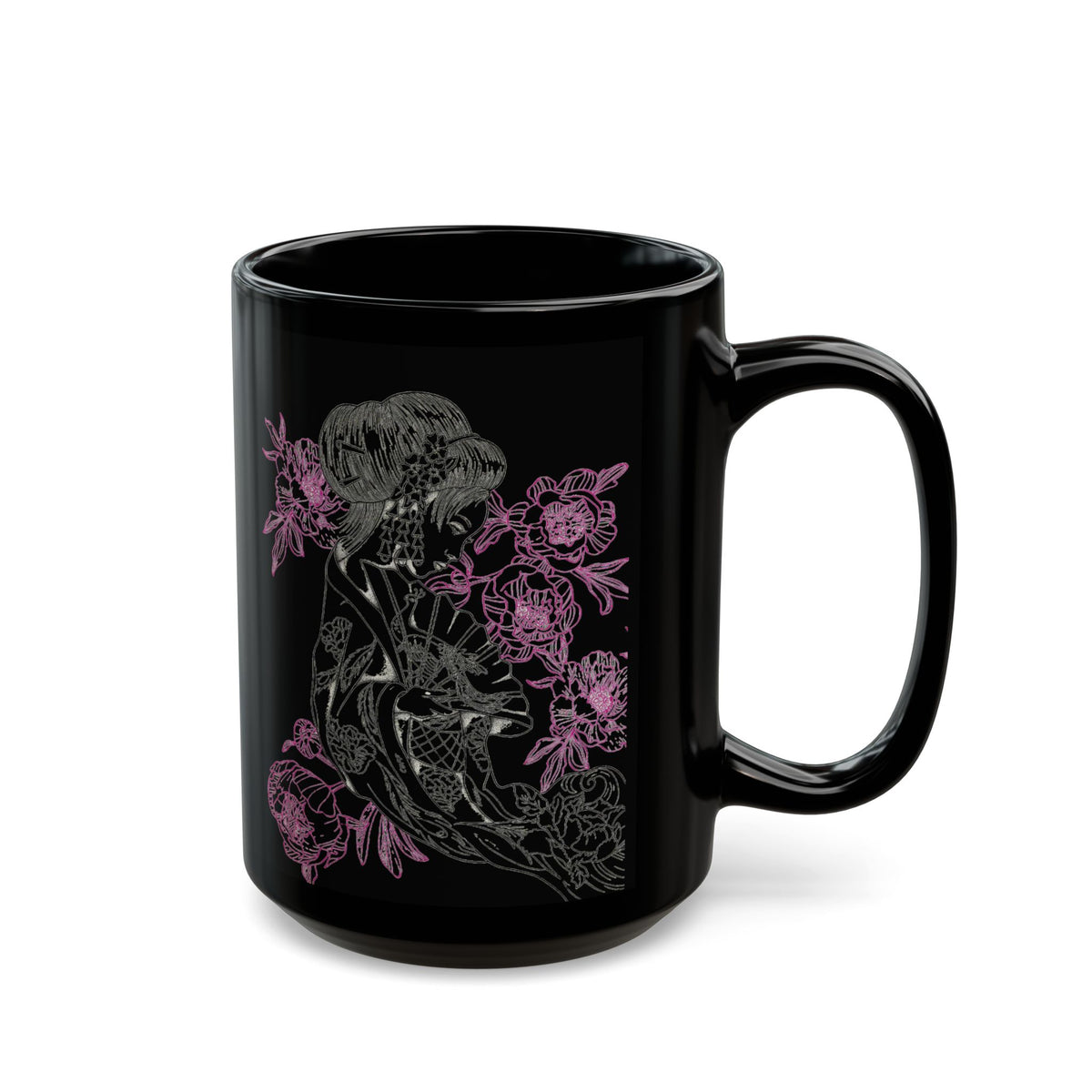 Flowing Geisha Tattoo - Coffee Mug — 11oz & 15oz - Black Background