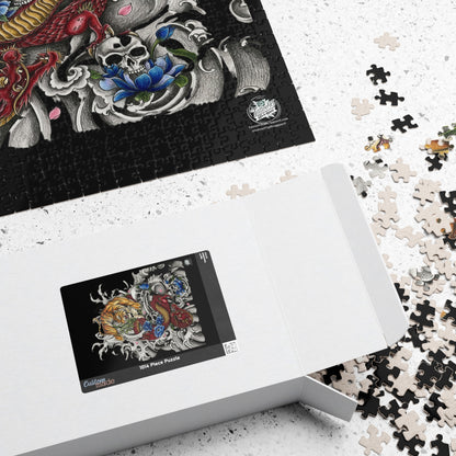 Tiger, Dragon & Skulls - Tattoo-Style Puzzle — Jewel-Toned Glossy Art (110/252/520/1014 pcs)