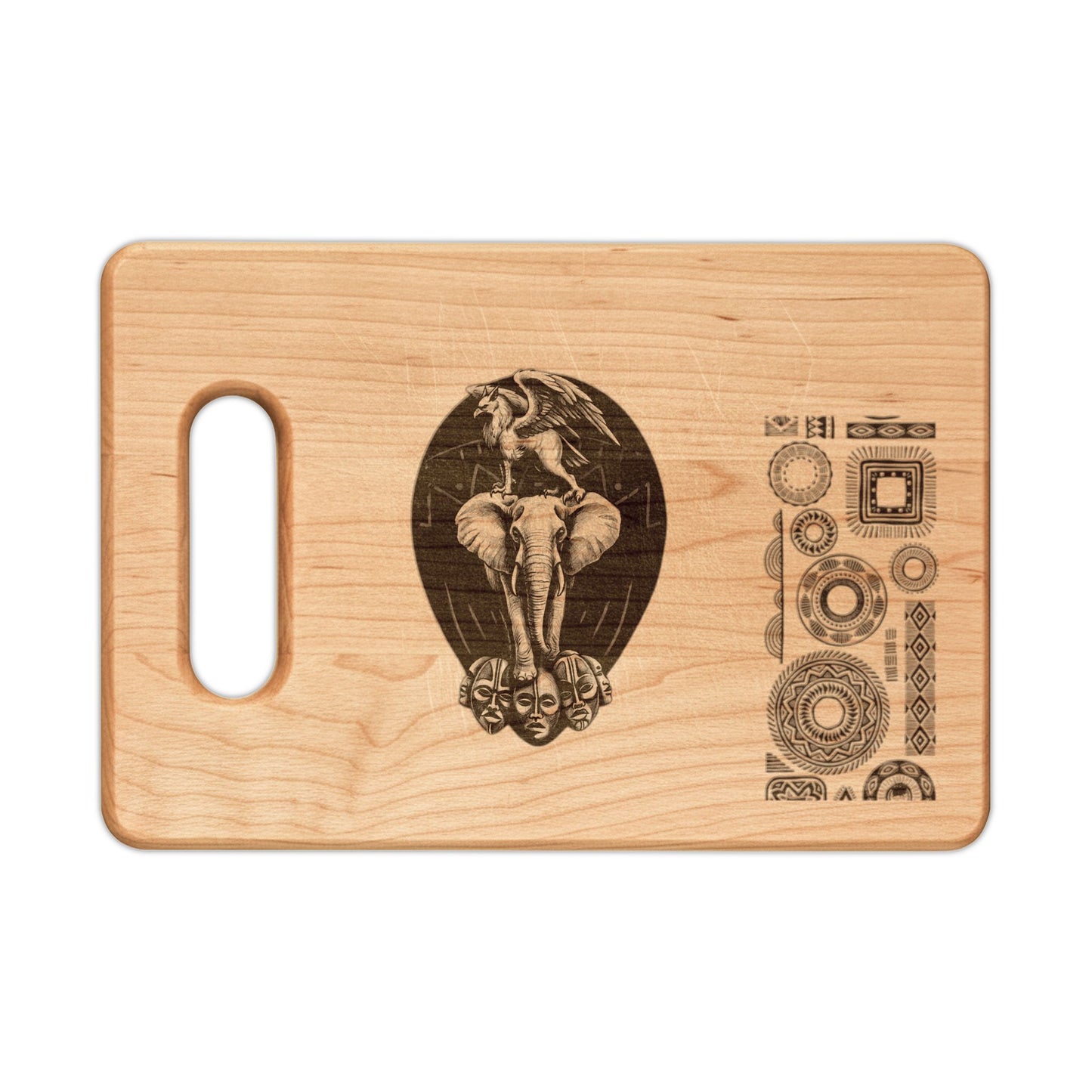 African-Inspired Totem Tattoo Engraved Wooden Cutting Board — Decorative Serving & Chopping Board
