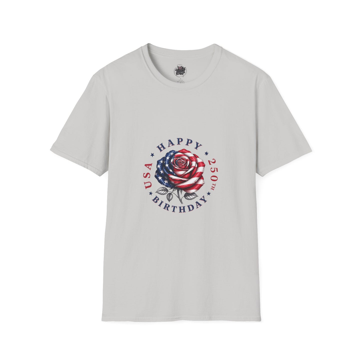 Happy Birthday America Rose Tattoo - Gildan Black T-Shirt — Artistic Portrait Graphic Tee