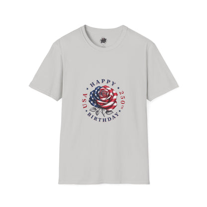 Happy Birthday America Rose Tattoo - Gildan Black T-Shirt — Artistic Portrait Graphic Tee