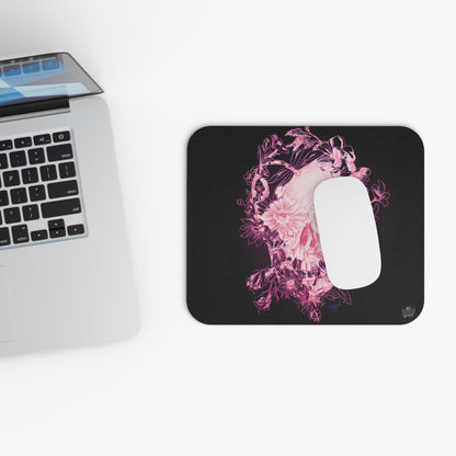 Floral Skull and Dragonfly Tattoo Art (Pink) - Mouse Pad — Elegant Purple & Black Desk Mat
