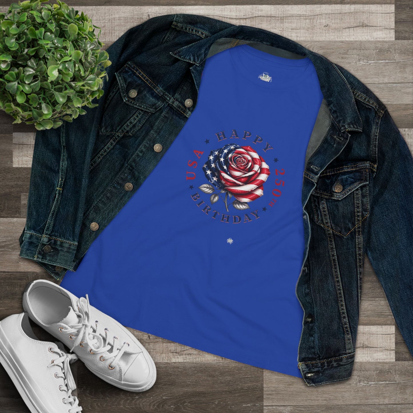 Happy 250th Birthday America - Birthday Rose - Women’s Plain Jersey T-Shirt