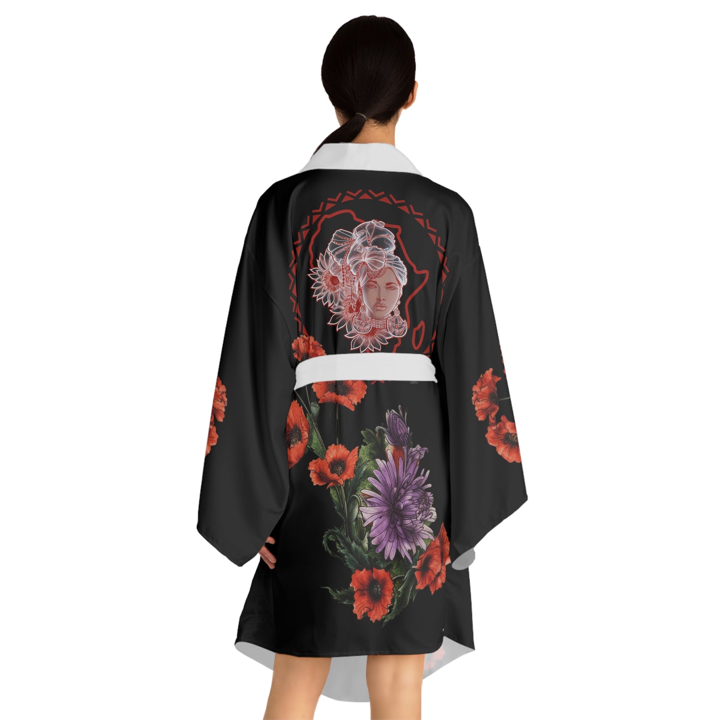 Gele Girl - Red Poppy Purple Kimono Robe — Silky Long-Sleeve Lounge & Party Wrap
