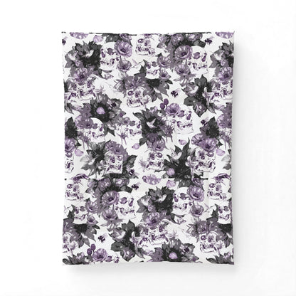 Purple Floral Skull Cotton Comforter — Gothic Botanical Bedspread