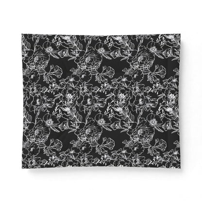 Peonies Tattoo Artwork (White) - on Black Cotton Comforter — Soft White Down Alternative Duvet Insert
