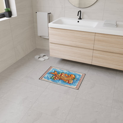 Koi Fish Heavy Duty Floor Mat — Vibrant Orange Koi with Lotus Design