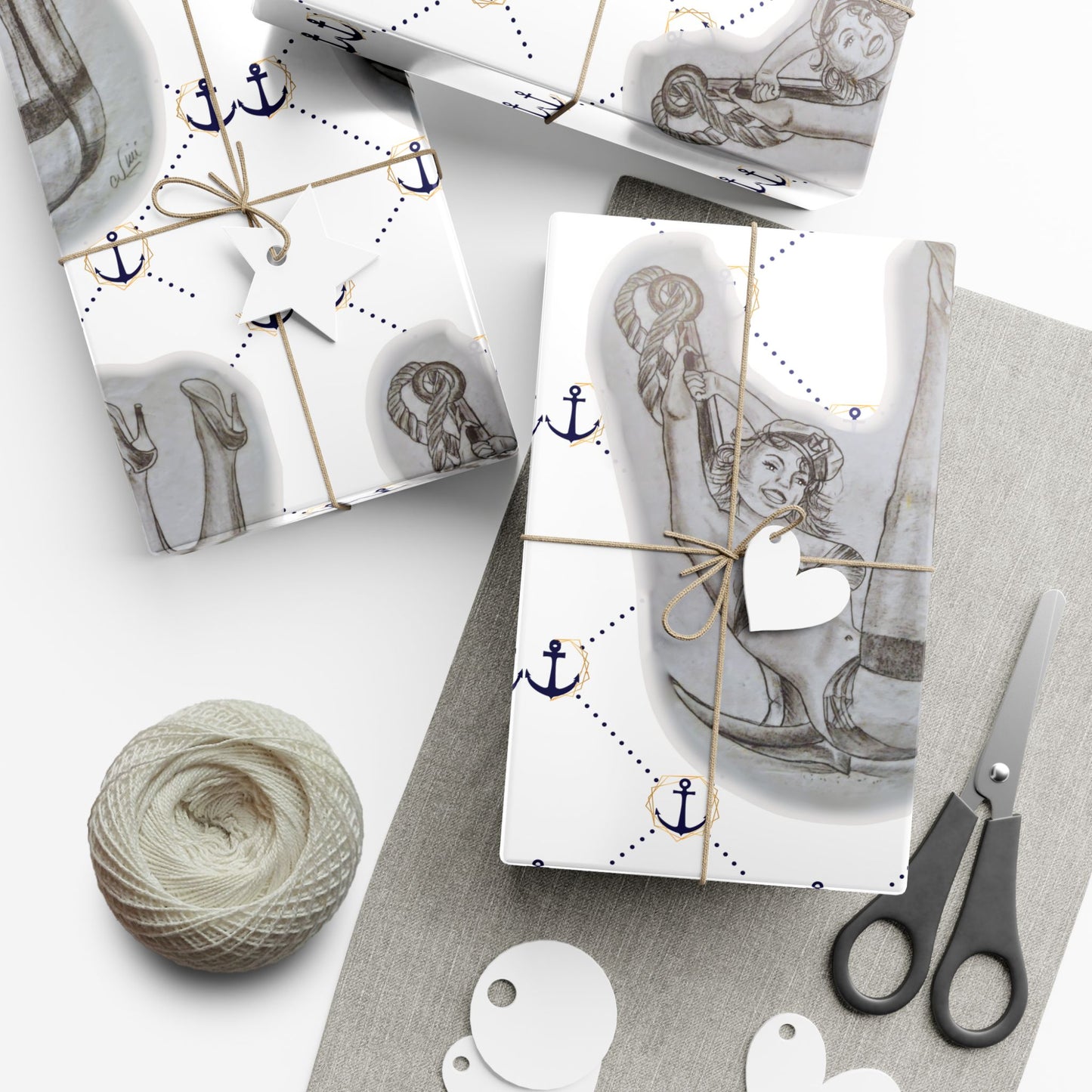 Vintage Sailor Girl Artwork Gift Wrap Paper — Nautical Retro Wrapping Sheets