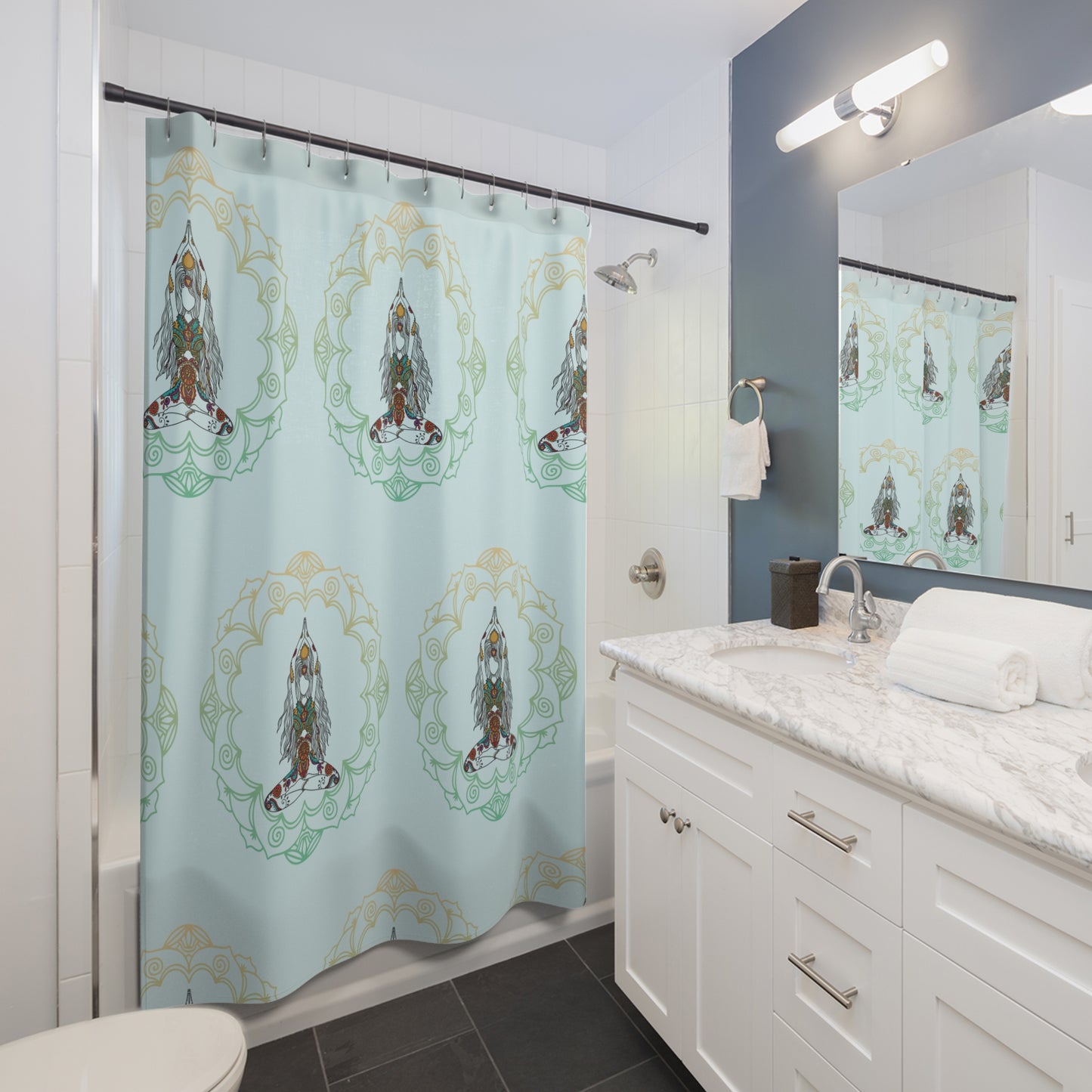 Yoga Goddess Meditation Lotus Mandala - tattoo artwork Shower Curtain