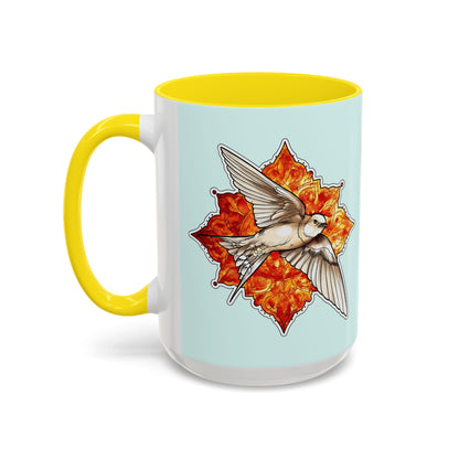 Swallow & Autumn Leaf Accent Coffee Mug — Ceramic Bird Lover Gift (11/15oz)