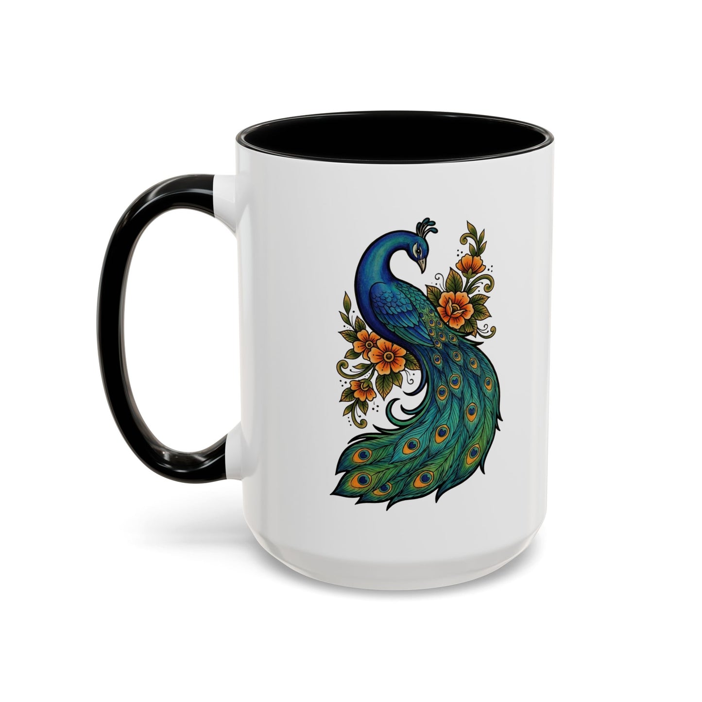Floral Peacock - Ceramic Mug, 11oz and 15oz - Coffee, Tea or Hot Chocolate