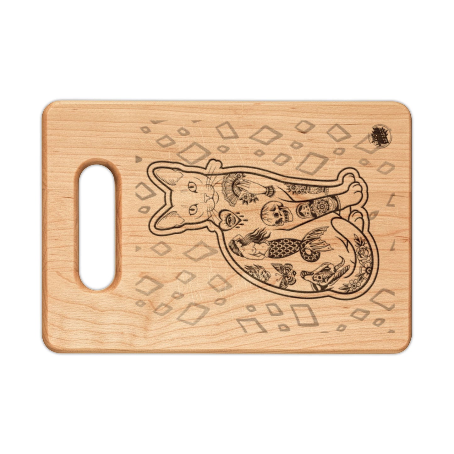 Tattooed Cat Original Tattoo Artwork - Engraved Cutting Board — Decorative Serving & Chopping Board