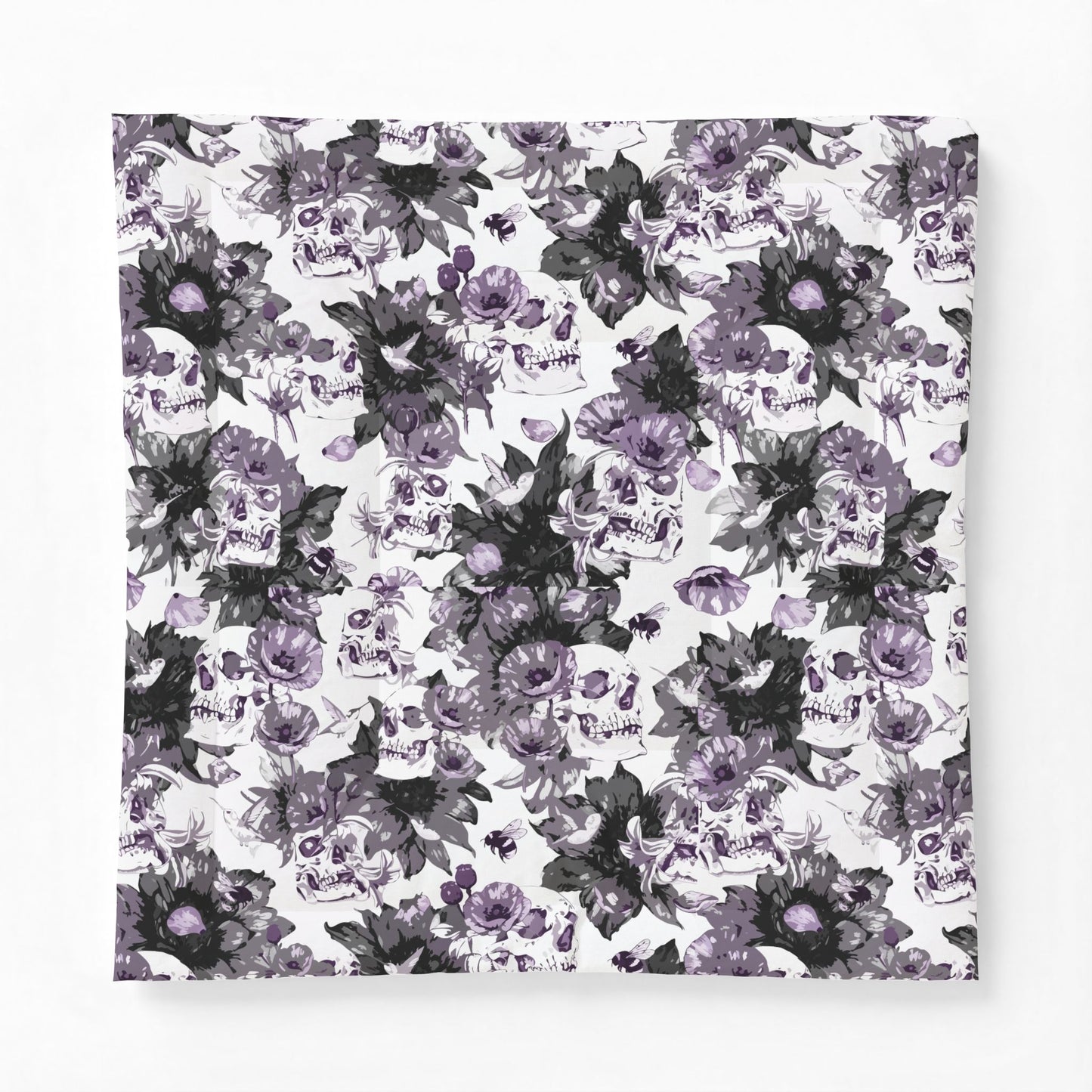 Purple Floral Skull Cotton Comforter — Gothic Botanical Bedspread