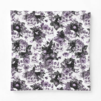 Purple Floral Skull Cotton Comforter — Gothic Botanical Bedspread
