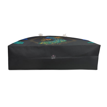 Floral Peacock - Weekender Bag (Black) — Spacious Travel Tote with Elegant Bird Mandala Design