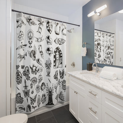 Retro Tattoos Shower Curtain - Tattoo Bathroom Art