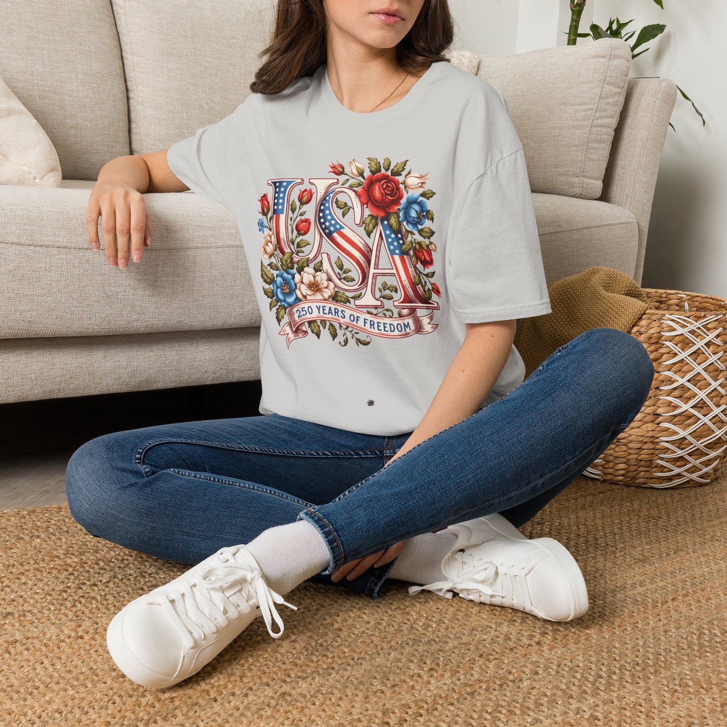 Floral USA 250th T-Shirt — Happy Birthday America