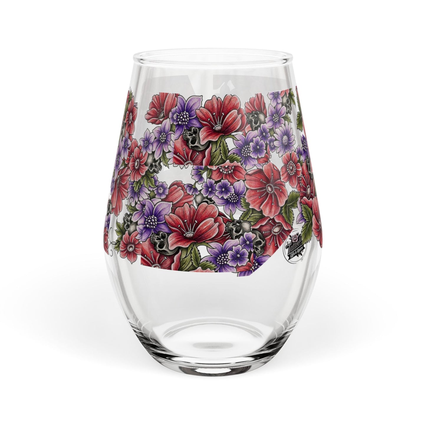 Flowers & Skulls - Stemless Wine Glass, 11.75oz