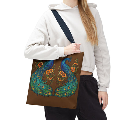 Floral Peacock - Tote Bag — Boho Vintage Brown All-Over Print