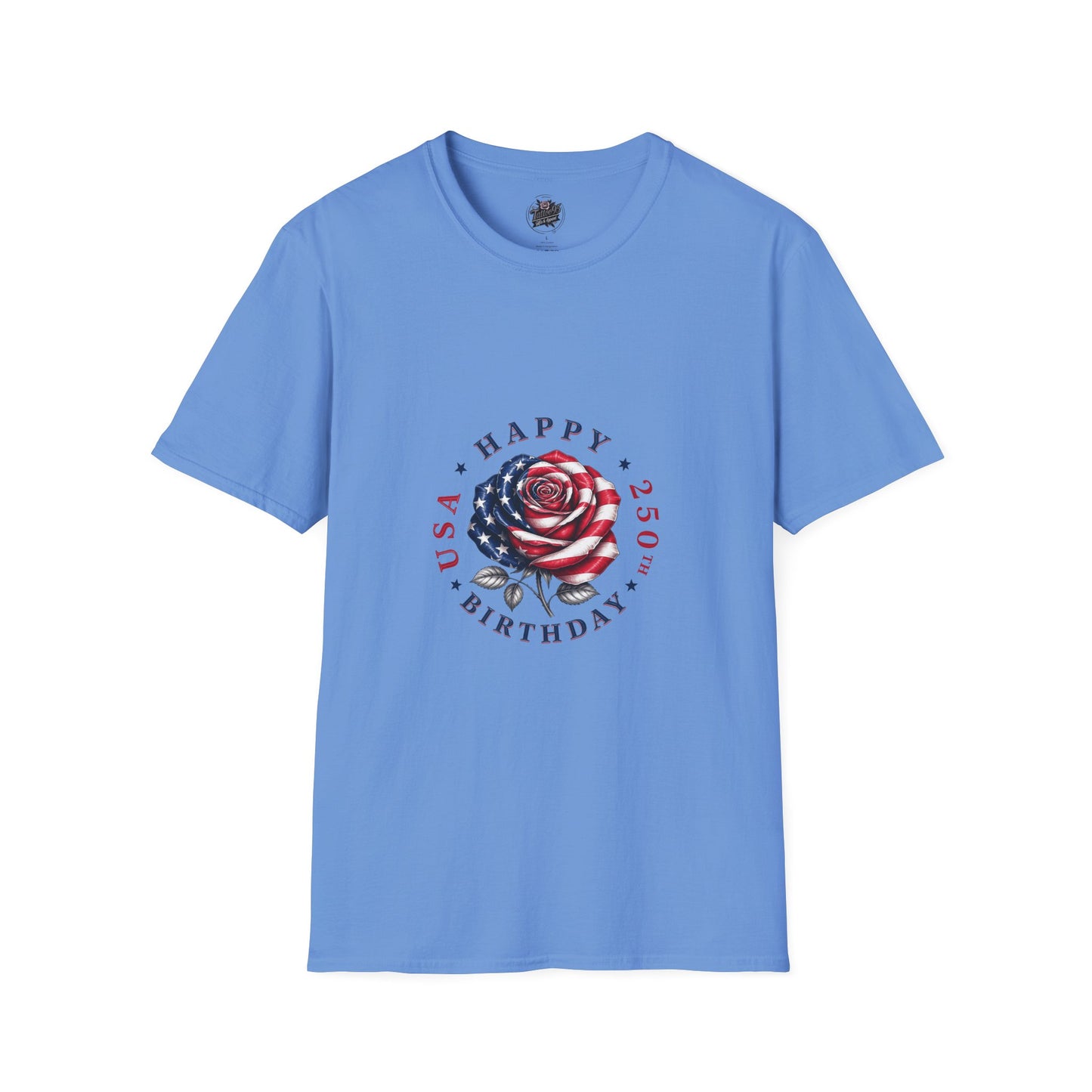 Happy Birthday America Rose Tattoo - Gildan Black T-Shirt — Artistic Portrait Graphic Tee