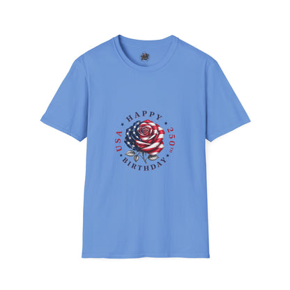 Happy Birthday America Rose Tattoo - Gildan Black T-Shirt — Artistic Portrait Graphic Tee