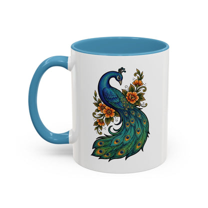 Floral Peacock - Ceramic Mug, 11oz and 15oz - Coffee, Tea or Hot Chocolate